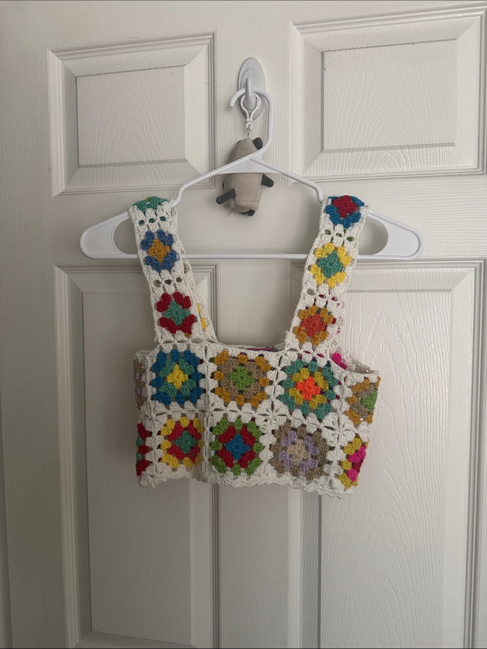 Edikted Crochet Granny Square Tank Top in White with Multicolor Accents